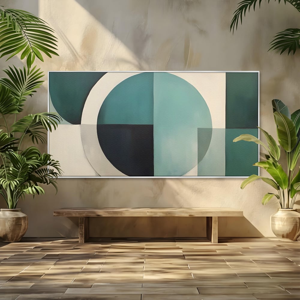 Tablou canvas cu tablou canvas cu forme geometrice, in rama de aluminiu argintiu